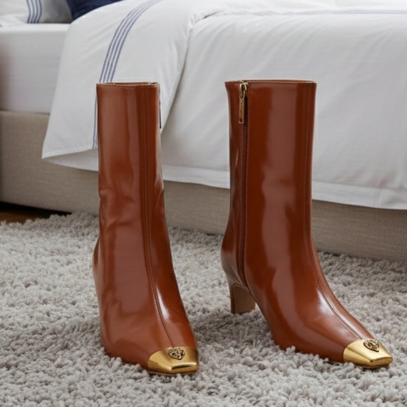 Kurt Geiger London Regent Cap-Toe Brown Patent Leather Ankle Boots Size 37/ 7 US - Picture 9 of 9